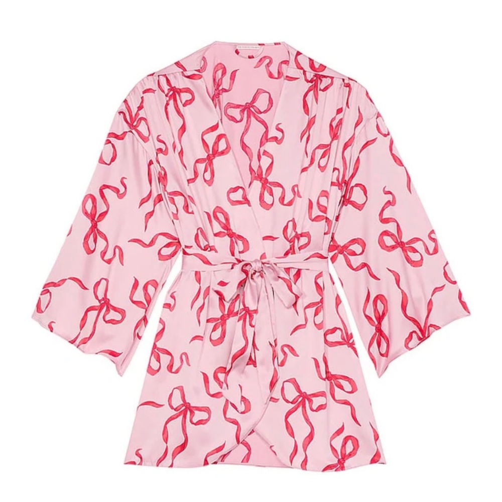 Victoria’s Secret tulips short satin robe pink bows color